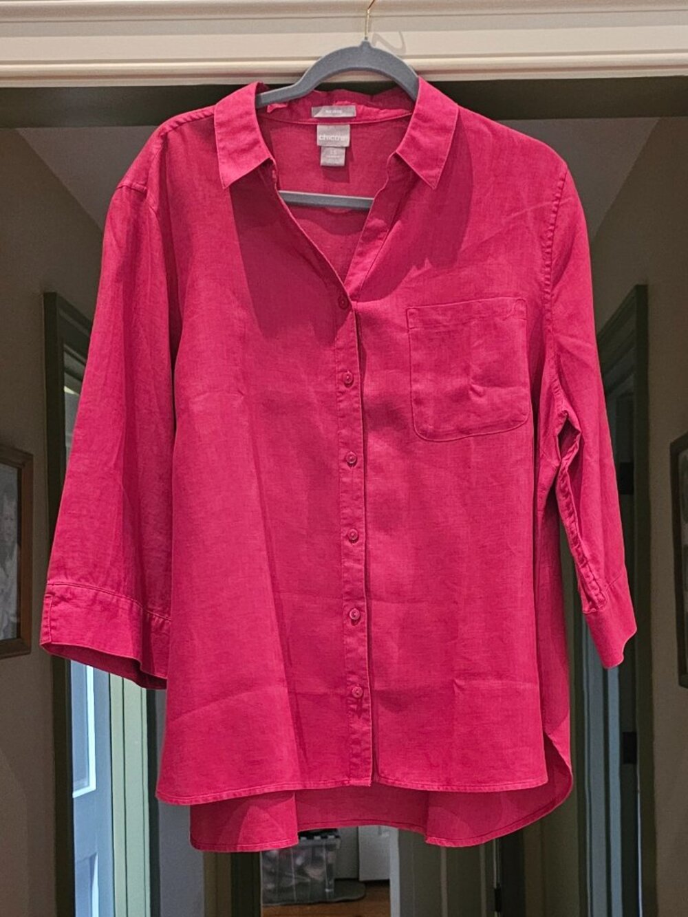 Womens Chico's No Iron Linen Shirt Blouse Size 3.5 (U.S. Size XL / 18)